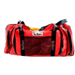 Vintage 90s Marlboro Tote Bag Red Gym Duffle Travel Gear Large Camping Packing